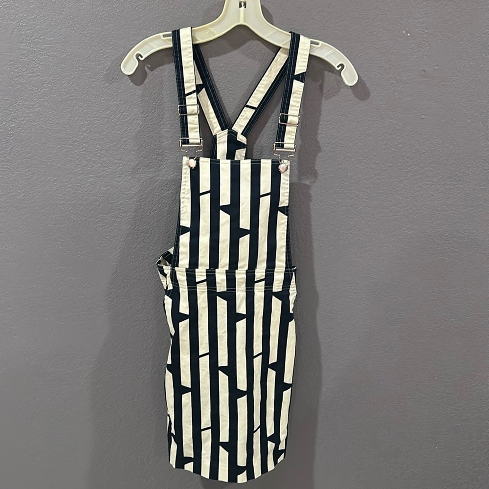 Miss Patina blue/white striped skirt overalls Sz Small